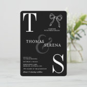 Schwarzweiß, einfarbig, elegant, Moderner Bow Einladung (Stehend Vorderseite)