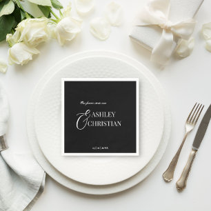 Schwarzweiß, elegante, einfache Monogramm gedruckt Serviette