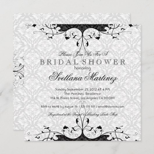 Schwarzweiß-elegantes Brautparty laden Sie ein Einladung (Vorne/Hinten)