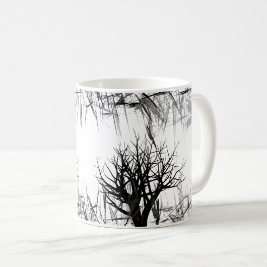 Schwarzweiss-Fantasie-Baum- des WaldesSilhouette Kaffeetasse (VorderseiteRechts)