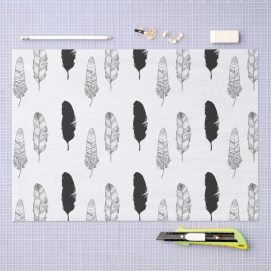 Schwarzweiss-Federn Seidenpapier (Handwerk)