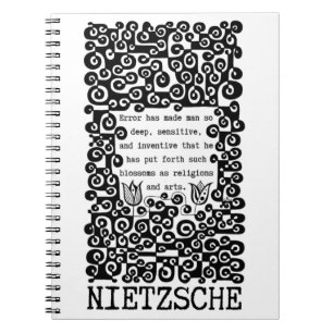 Schwarzweiß-FEHLER-Zitat von Nietzsche Notizblock