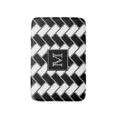 Schwarzweiss-Fischgrätenmuster mit Monogramm Badematte (Vorderseite Vertikal)
