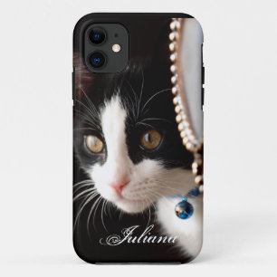 Schwarzweiss-flüchtiger Blick ein Boo-Katze iPhon iPhone 11 Hülle