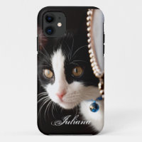 Schwarzweiss-flüchtiger Blick ein Boo-Katze iPhone