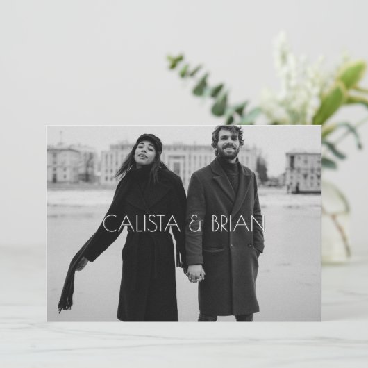 Schwarzweiß-Foto-Hochzeit Einladung (Stehend Vorderseite)