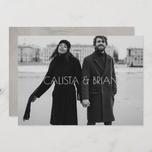 Schwarzweiß-Foto-Hochzeit Einladung (Vorne/Hinten)