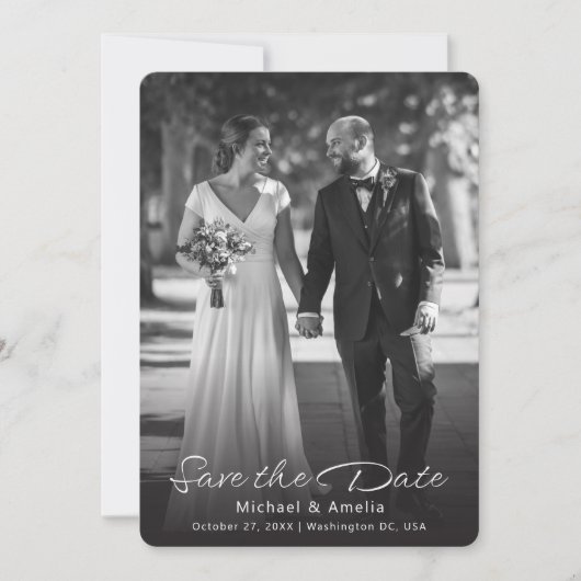 Schwarzweiß-Foto-Hochzeit speichern Sie die Datums (Vorderseite)