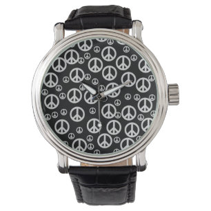 Schwarzweiss-Friedenszeichen Armbanduhr