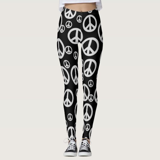 Schwarzweiss-Friedenszeichen Leggings (Vorderseite)
