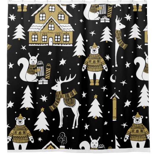 Schwarzweiß Frohe Weihnachtsschneeflocken Set Duschvorhang (Vorderseite)