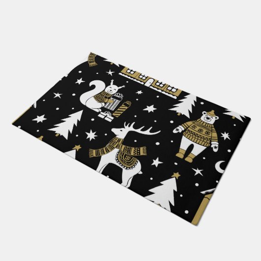 Schwarzweiß Frohe Weihnachtsschneeflocken Set Fußmatte (Schrägansicht)