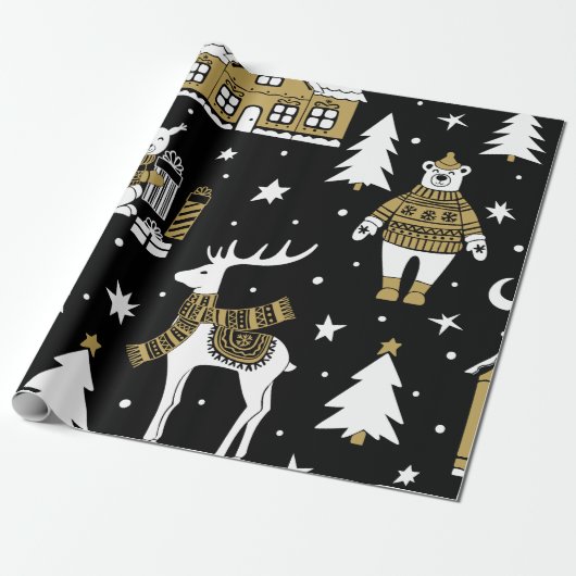 Schwarzweiß Frohe Weihnachtsschneeflocken Set Geschenkpapier (Ungerollt)