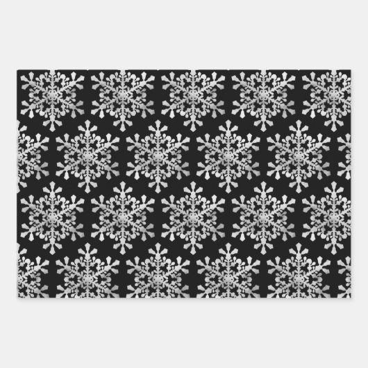 Schwarzweiß Frohe Weihnachtsschneeflocken Set Geschenkpapier Set (Vorderseite 2)