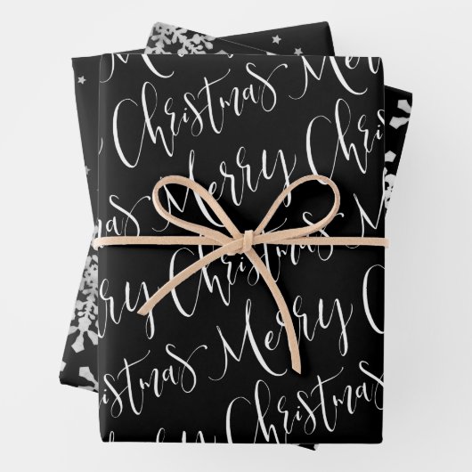 Schwarzweiß Frohe Weihnachtsschneeflocken Set Geschenkpapier Set (Beispiel)