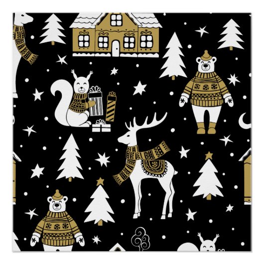 Schwarzweiß Frohe Weihnachtsschneeflocken Set Poster (Vorderseite)