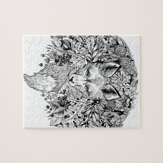Schwarzweiss-Fuchs im Wald Puzzle (Horizontal)