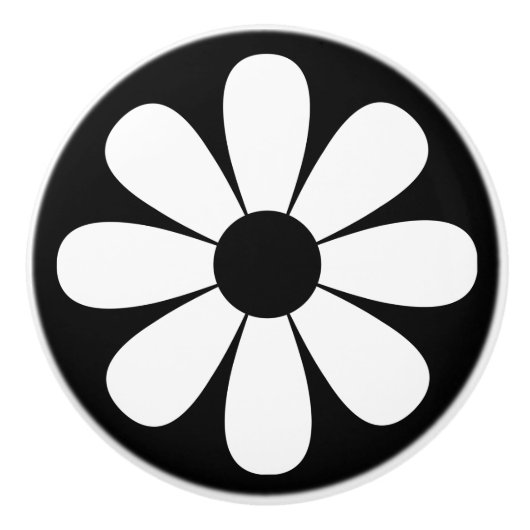Schwarzweiss-Gänseblümchen Keramikknauf (Vorderseite)