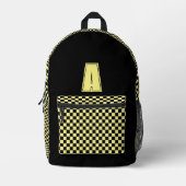 Schwarzweiß-Gelb-Schachtel-Monogramm Bedruckter Rucksack (Vorderseite)