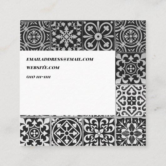 Schwarzweiss-gemusterte Fliese Paisleys Quadratische Visitenkarte (Rückseite)