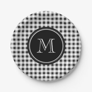 Schwarzweiss-Gingham, Ihr Monogramm Pappteller