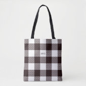 Schwarzweiss-Gingham-kariertes Muster-Monogramm Tasche (Vorderseite)