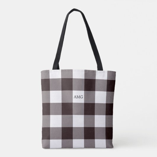 Schwarzweiss-Gingham-kariertes Muster-Monogramm Tasche (Rückseite)
