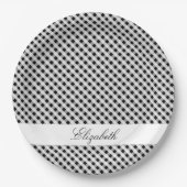Schwarzweiss-Gingham-Karo-kariertes Muster Pappteller (Vorderseite)