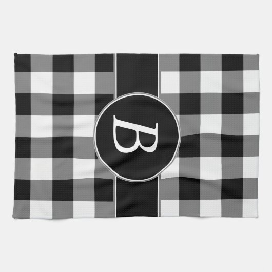 Schwarzweiss-Gingham-Monogramm-Geschirrtuch Geschirrtuch (Horizontal)