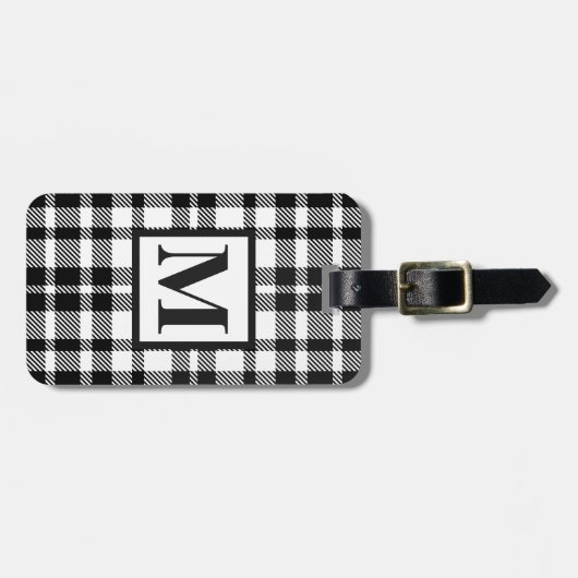 Schwarzweiss-Gingham-Muster Gepäckanhänger (Vorderseite horizontal)