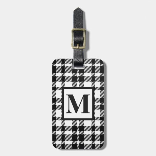 Schwarzweiss-Gingham-Muster Gepäckanhänger (Vorderseite vertikal)