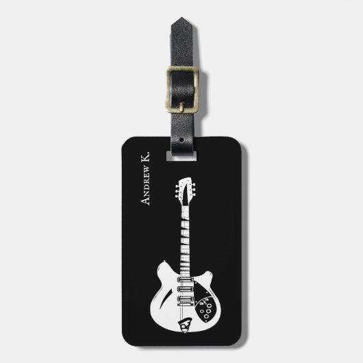 Schwarzweiß-Gitarre, Gitarrist-Reise Gepäckanhänger (Vorderseite vertikal)