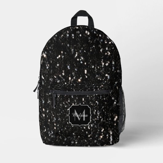 Schwarzweiß glänzende Glitzer Glitzern Monogram Bedruckter Rucksack (Vorderseite)