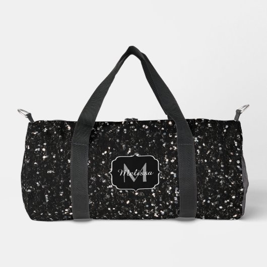 Schwarzweiß glänzende Glitzer Glitzern Monogram Duffle Bag (Vorderseite)