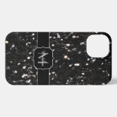 Schwarzweiß glänzende Glitzer Glitzern Monogram iPhone Hülle (Rückseite (Horizontal))