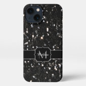 Schwarzweiß glänzende Glitzer Glitzern Monogram iPhone Hülle (Rückseite)