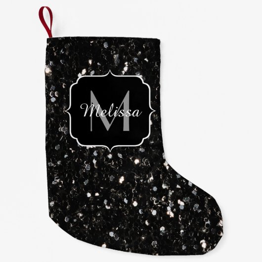 Schwarzweiß glänzende Glitzer Glitzern Monogram Kleiner Weihnachtsstrumpf (Vorderseite)