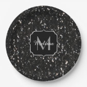Schwarzweiß glänzende Glitzer Glitzern Monogram Pappteller (Vorderseite)