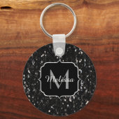 Schwarzweiß glänzende Glitzer Glitzern Monogram Schlüsselanhänger (Rückseite)