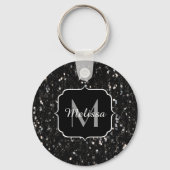 Schwarzweiß glänzende Glitzer Glitzern Monogram Schlüsselanhänger (Rückseite)