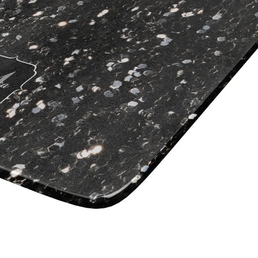 Schwarzweiß glänzende Glitzer Glitzern Monogram Schneidebrett (Ecke)