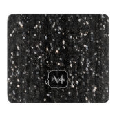 Schwarzweiß glänzende Glitzer Glitzern Monogram Schneidebrett (Vorderseite)