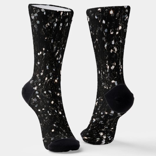 Schwarzweiß glänzende Glitzer Glitzern Monogram Socken (Gewinkelt)