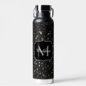 Schwarzweiß glänzende Glitzer Glitzern Monogram Trinkflasche (Vorne)