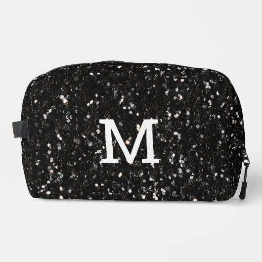 Schwarzweiß glänzende Glitzer Glitzern Monogram Waschbeutel (Vorderseite)