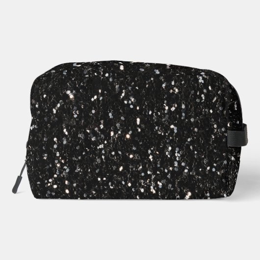 Schwarzweiß glänzende Glitzer Glitzern Monogram Waschbeutel (Rückseite)