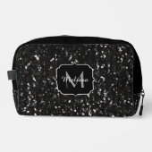 Schwarzweiß glänzende Glitzer Glitzern Monogram Waschbeutel (Vorderseite)