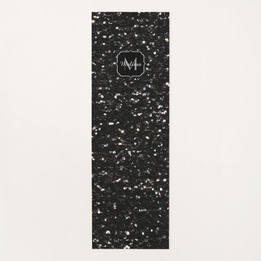 Schwarzweiß glänzende Glitzer Glitzern Monogram Yogamatte (Vorderseite)