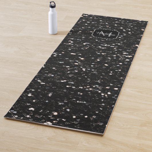 Schwarzweiß glänzende Glitzer Glitzern Monogram Yogamatte (Beispiel)