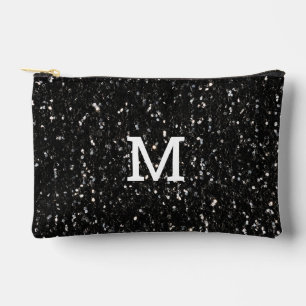 Schwarzweiß glänzende Glitzer Glitzern Monogram Zubehörtasche